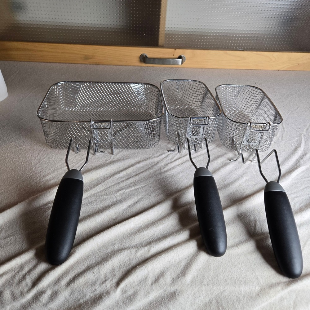 Unbranded Deep Fryer Basket Set 3 Silver Excellent Stainless Mesh Detachable